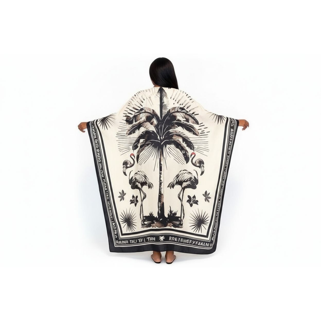 Off White Tropical Print Kaftan Dress