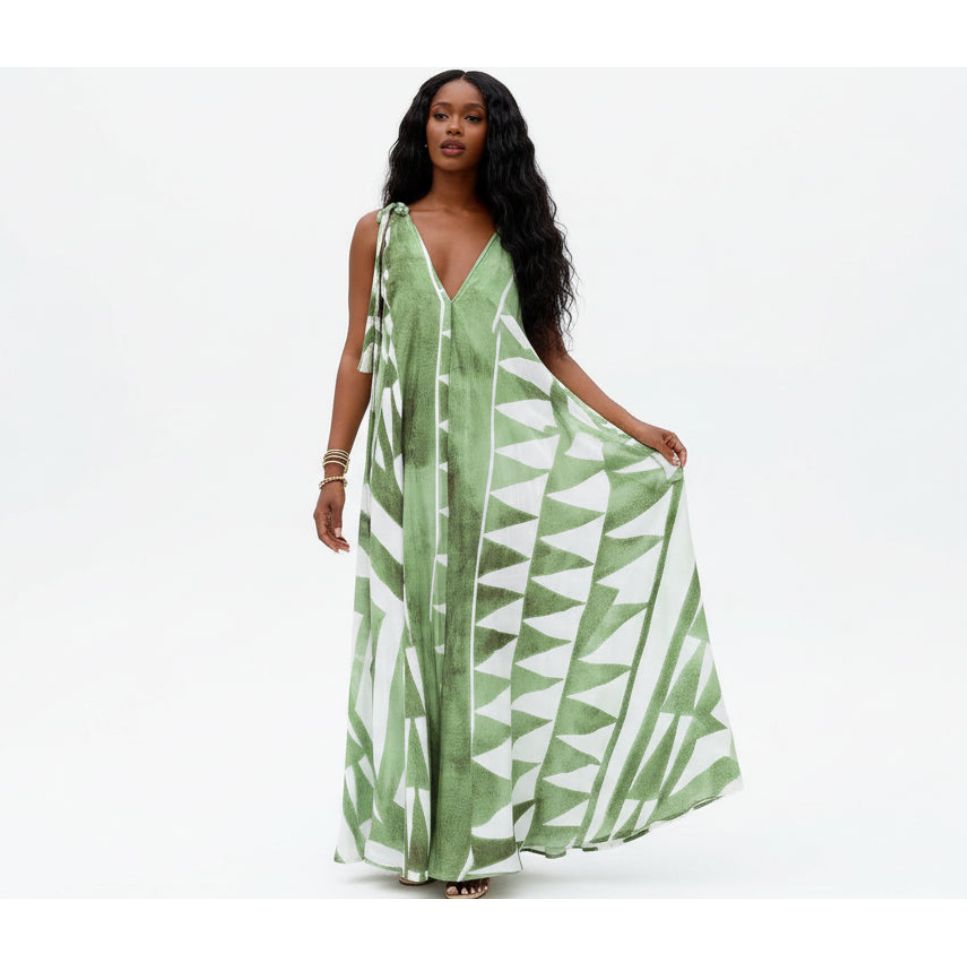 Sleeveless Geometric Pattern V-Neck Maxi Dress