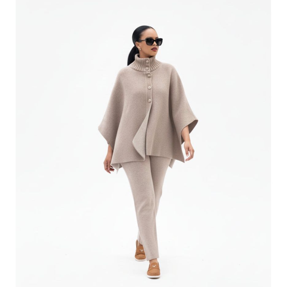 Knitted Cape & Trouser Two-Piece Set