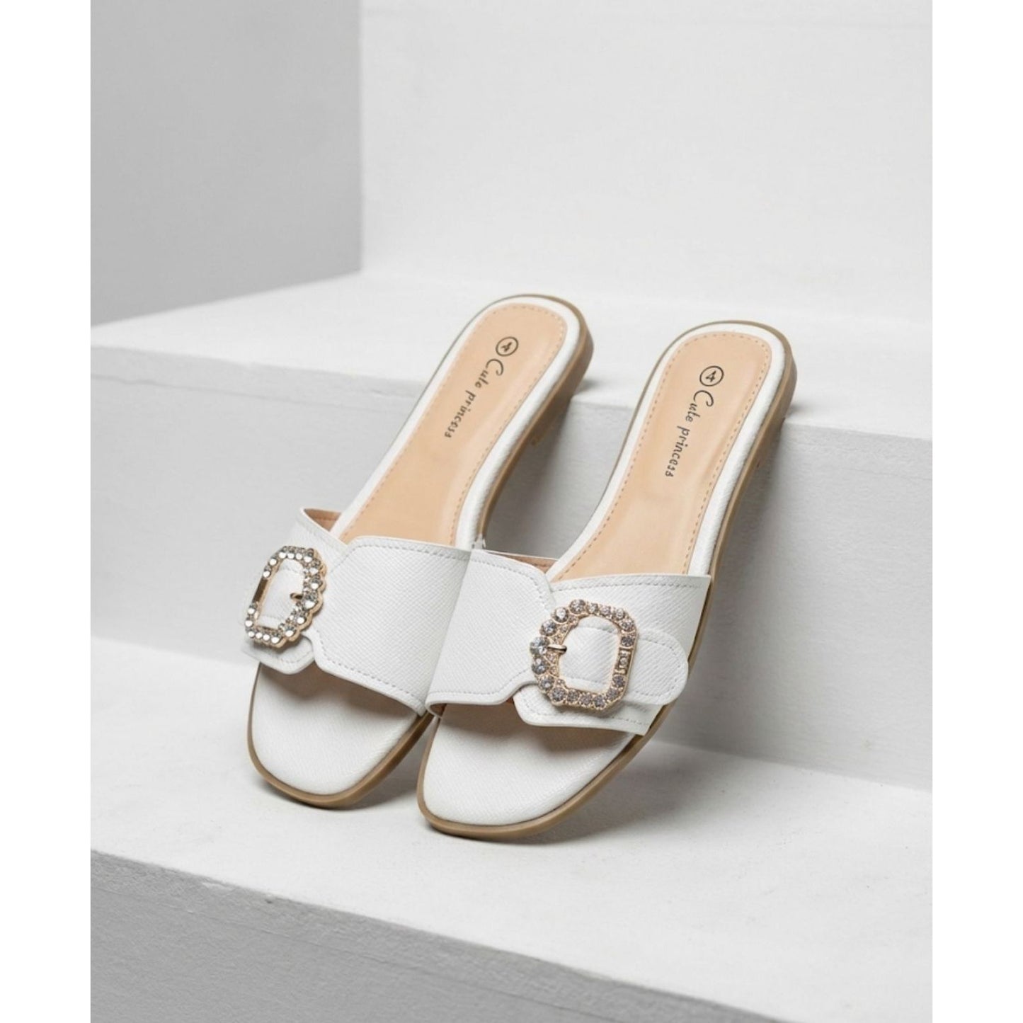 Slide Sandals with Rhinestone Buckle