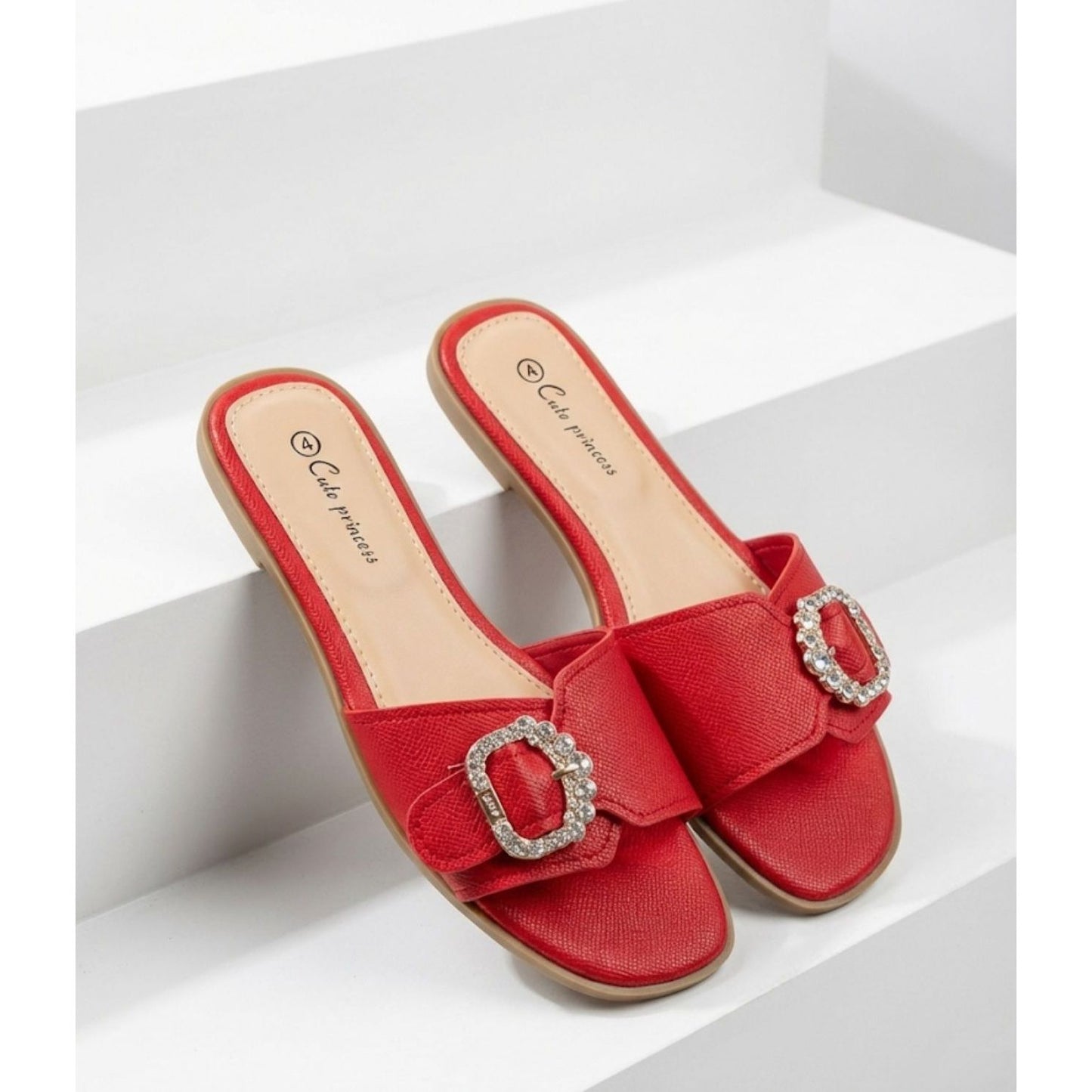 Slide Sandals with Rhinestone Buckle