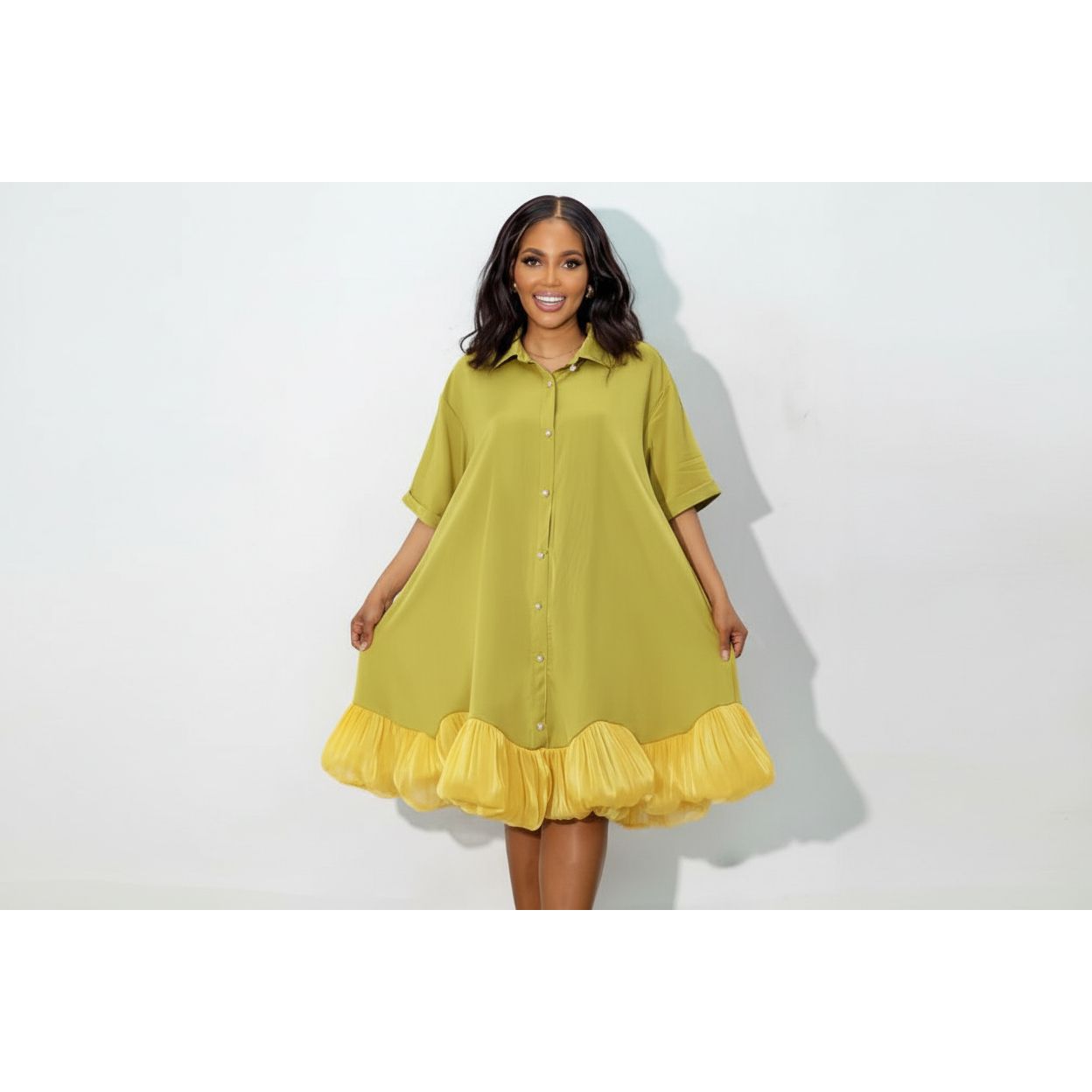 Plus Size Short Sleeves Bubble Hem Dress