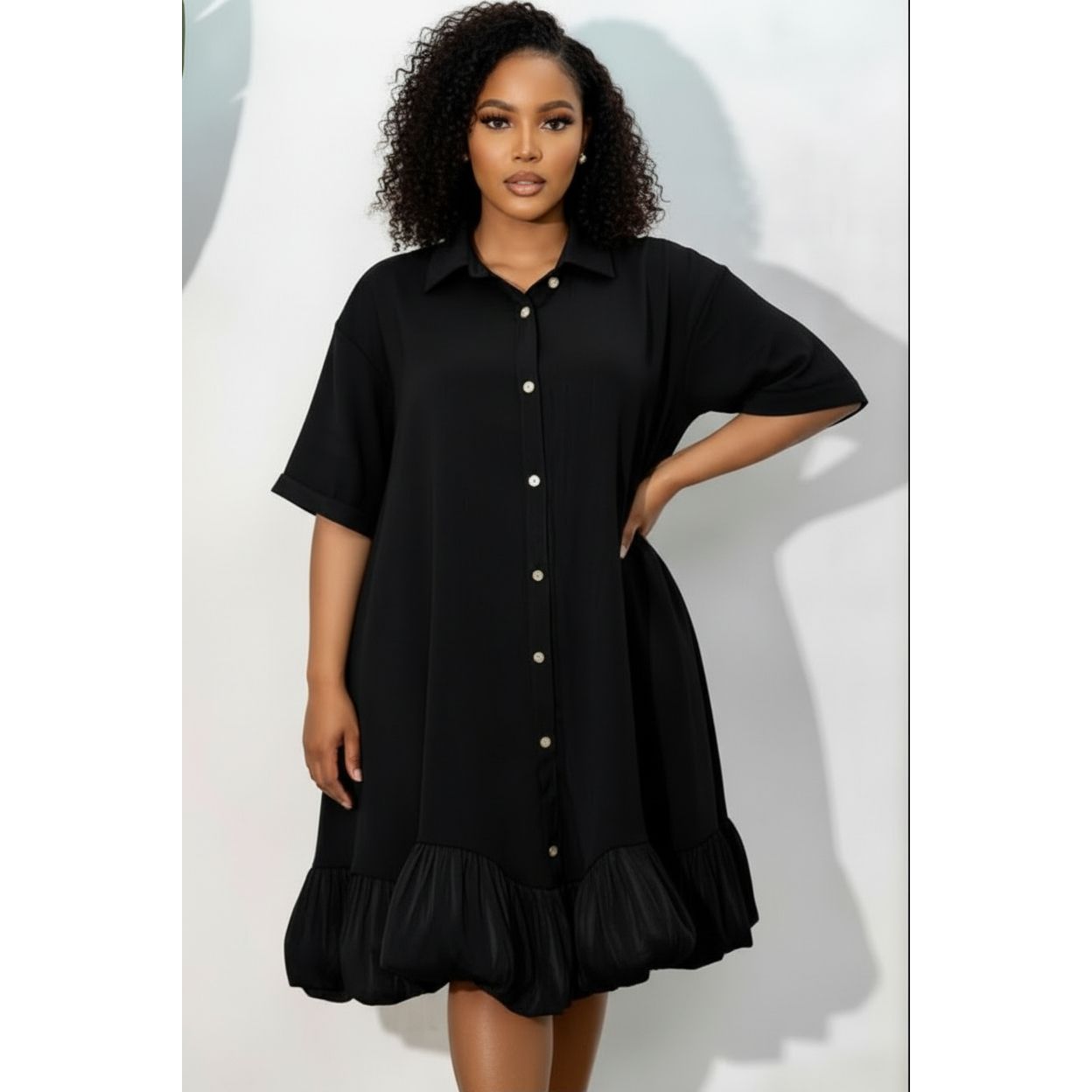 Plus Size Short Sleeves Bubble Hem Dress