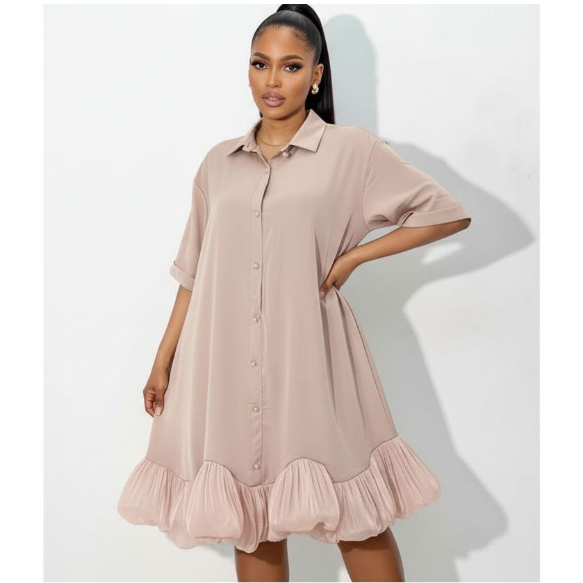 Plus Size Short Sleeves Bubble Hem Dress