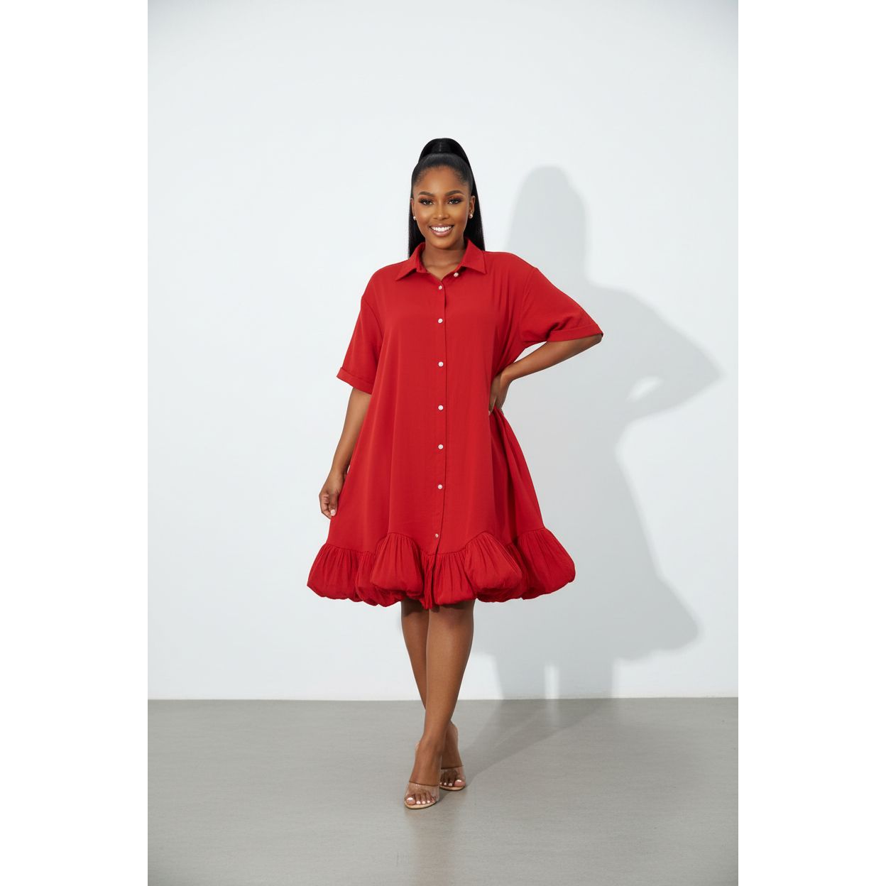 Plus Size Short Sleeves Bubble Hem Dress