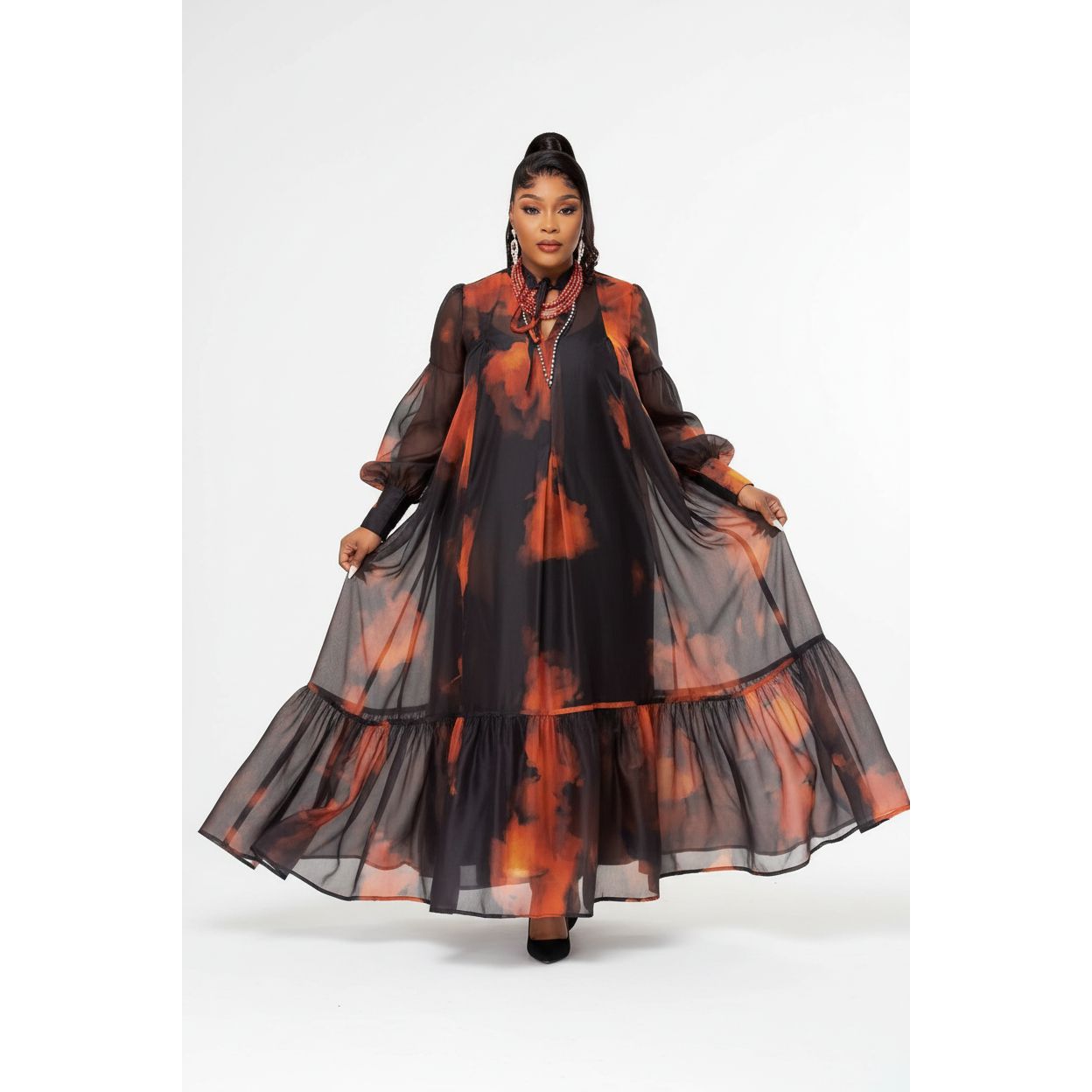 Plus Size Sheer Tie-Dye Print Maxi Dress