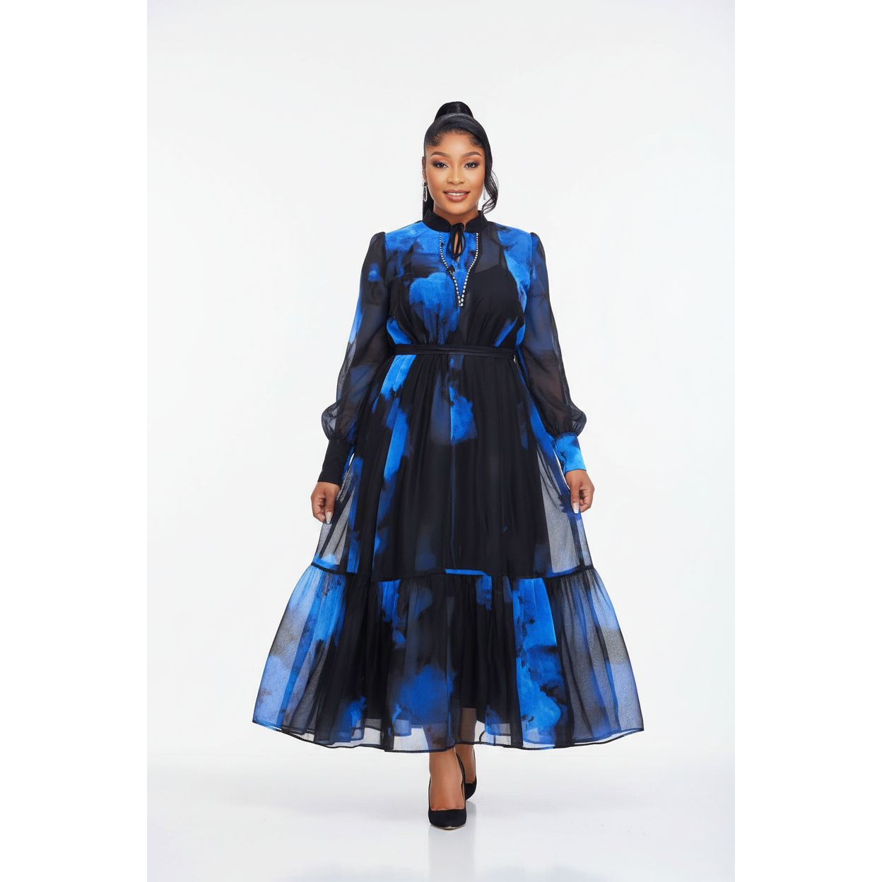 Plus Size Sheer Tie-Dye Print Maxi Dress