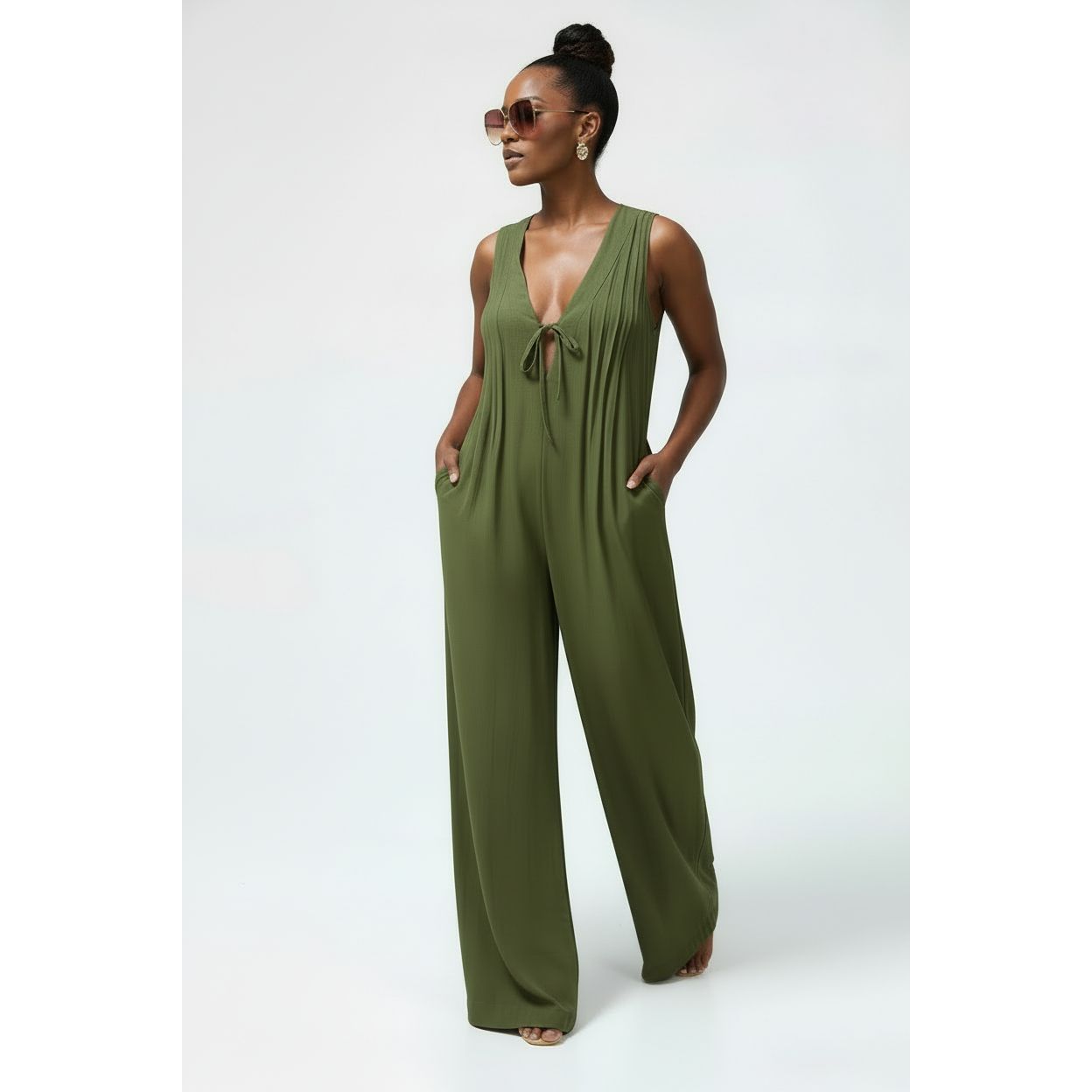 Sleeveless Tie-Front Detail Wide-Leg Jumpsuit