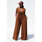 Sleeveless Tie-Front Detail Wide-Leg Jumpsuit