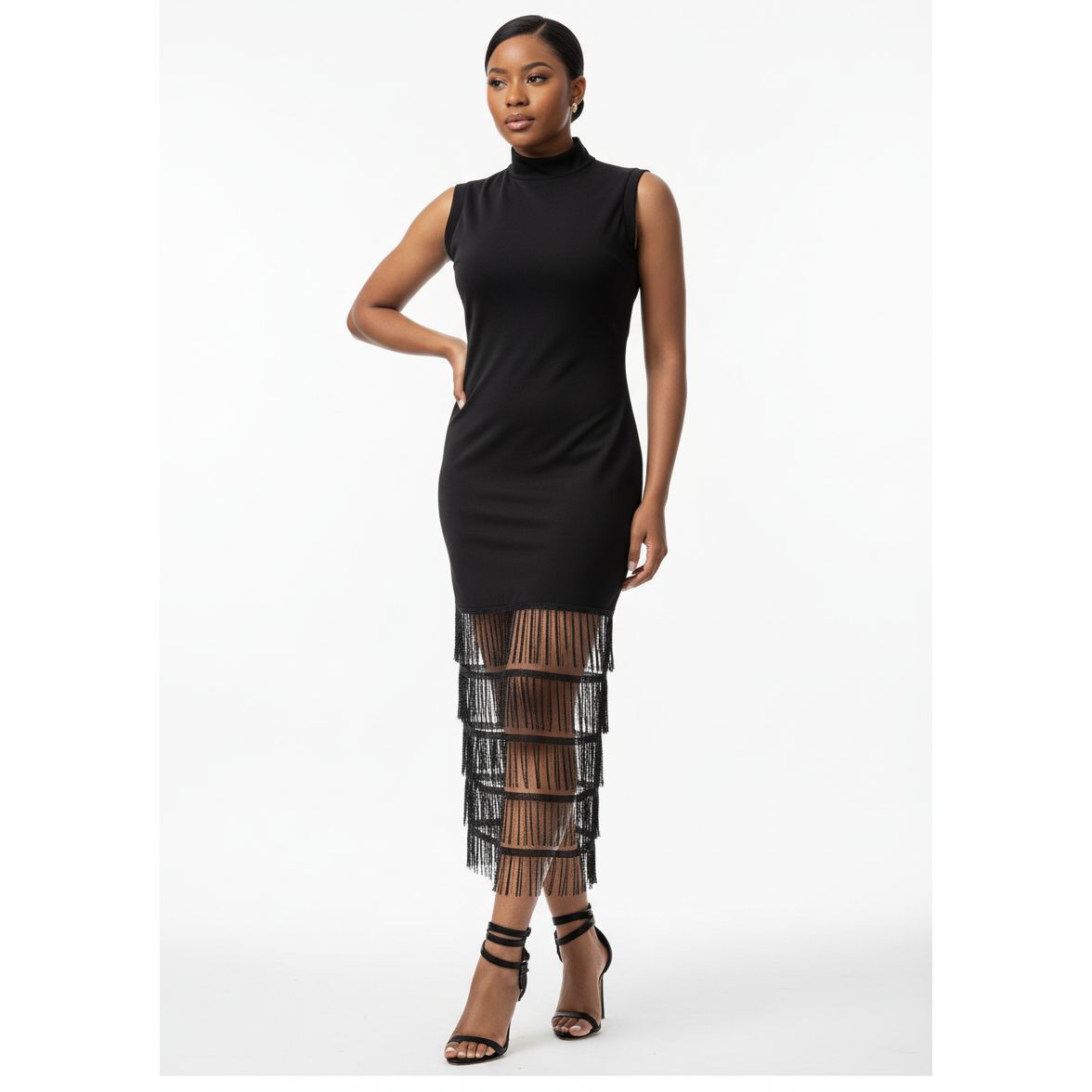 Sleeveless Tassel Hemline Midi Dress