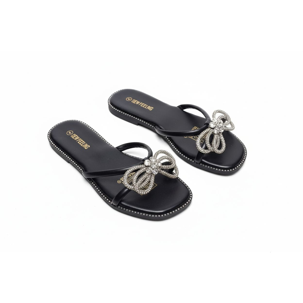 Bow Embellishments Thin T-Strap Flats