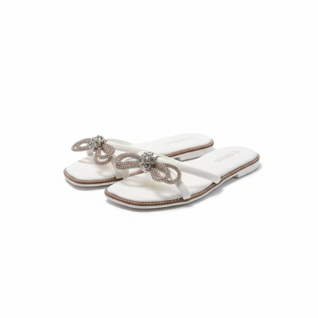 Bow Embellishments Thin T-Strap Flats