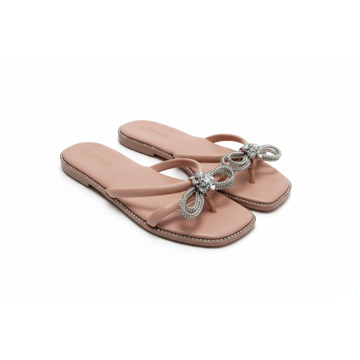 Bow Embellishments Thin T-Strap Flats