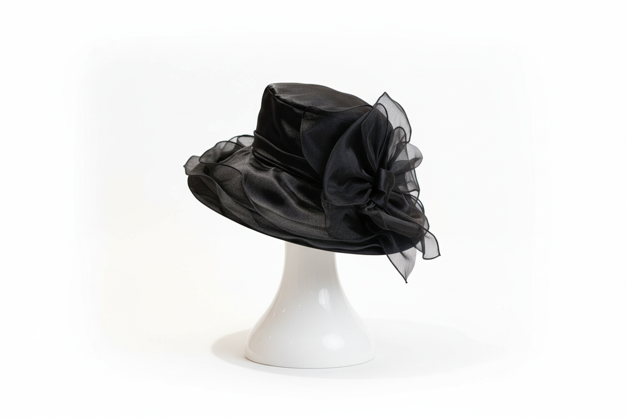 Pleat Trim Wide Brim Hat