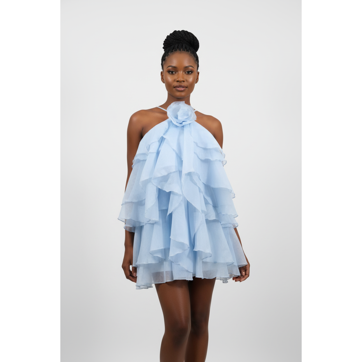 Floral Ruffle Chiffon Mini Dress