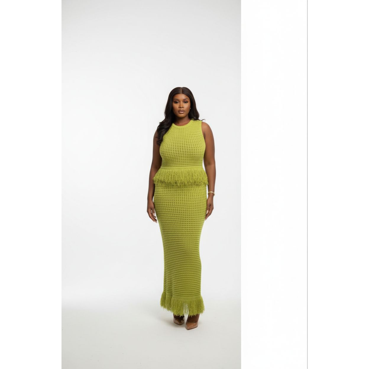 Elegant Crochet Top And Bodycon Maxi Skirt Set