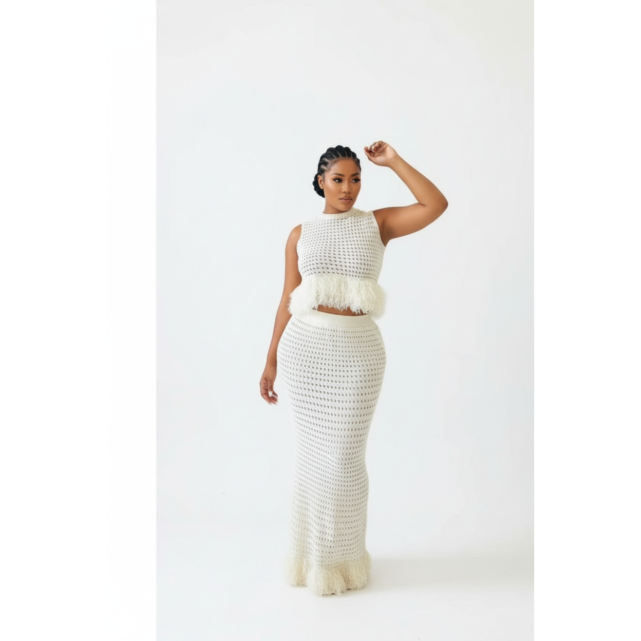 Elegant Crochet Top And Bodycon Maxi Skirt Set