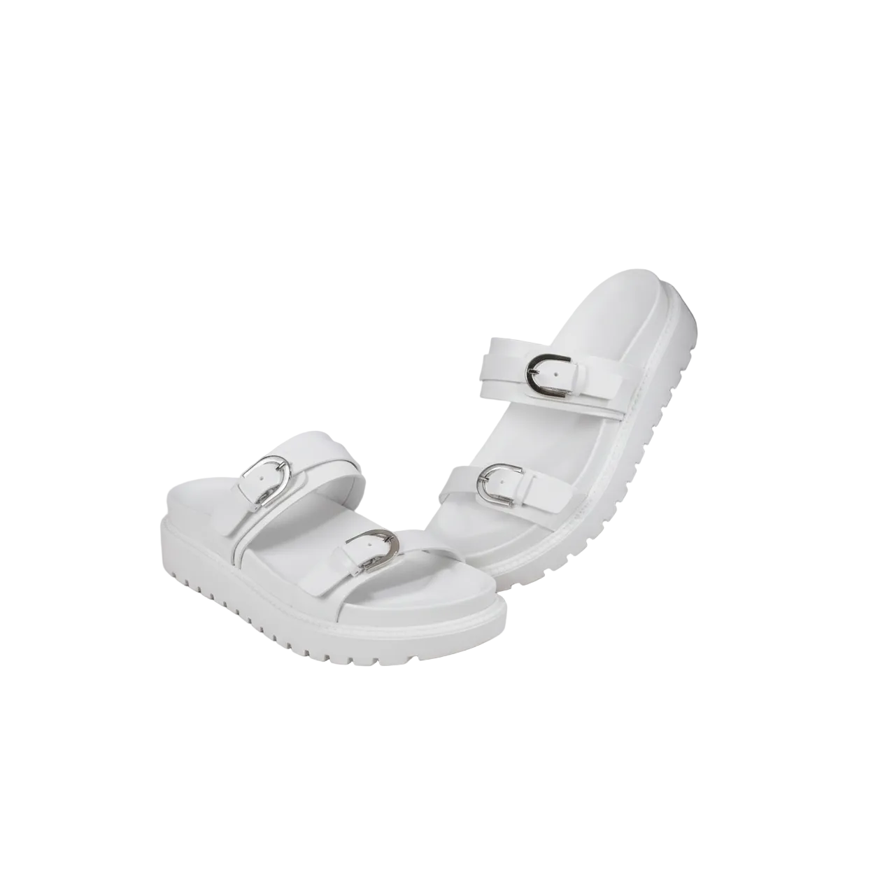 Flat Double Buckle Straps Open Toe Leather Sandals