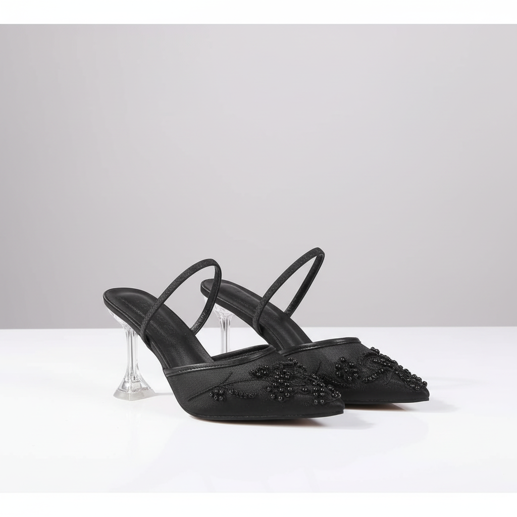 Slingback shoes with stiletto Clear Heel.
