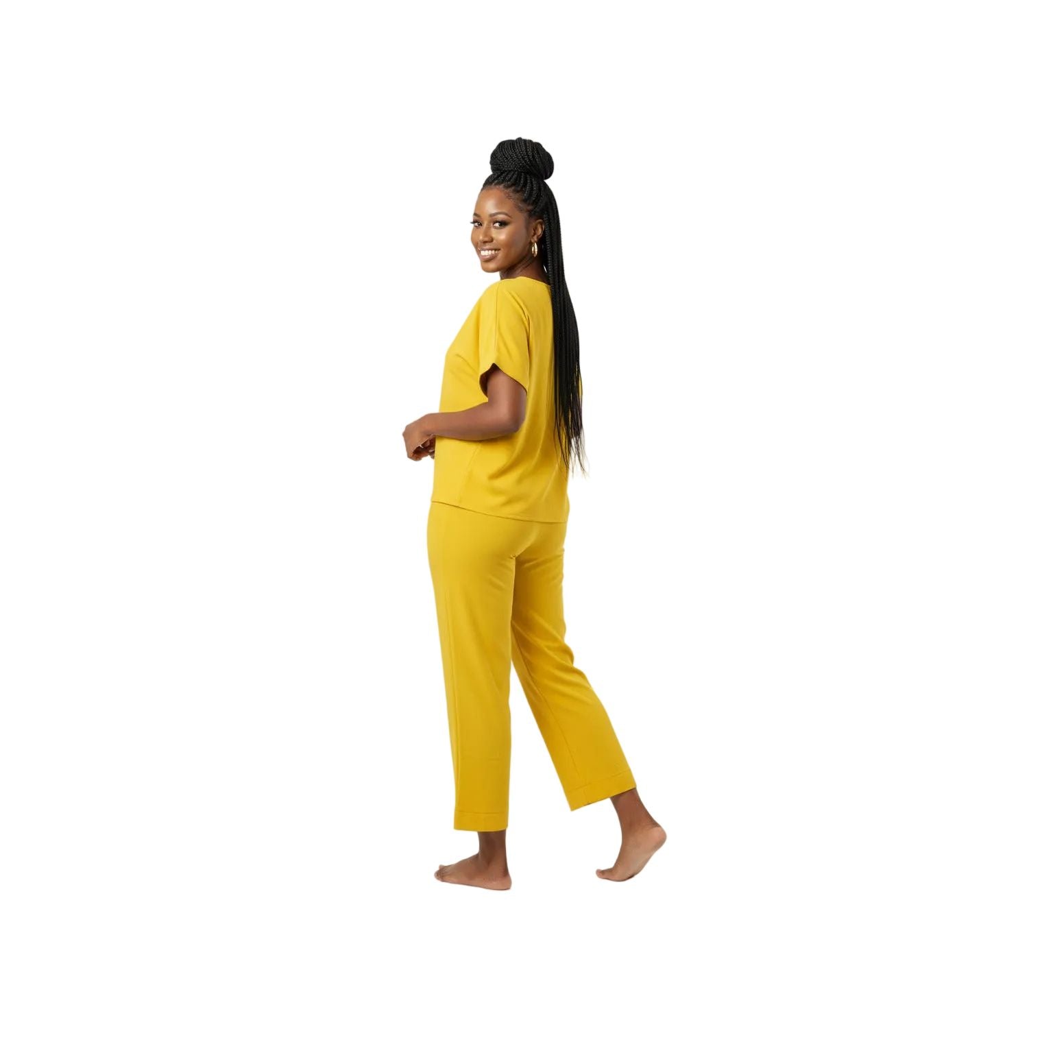 Placket Crew Neck Pullover Top Wide Leg Pants Casual Set