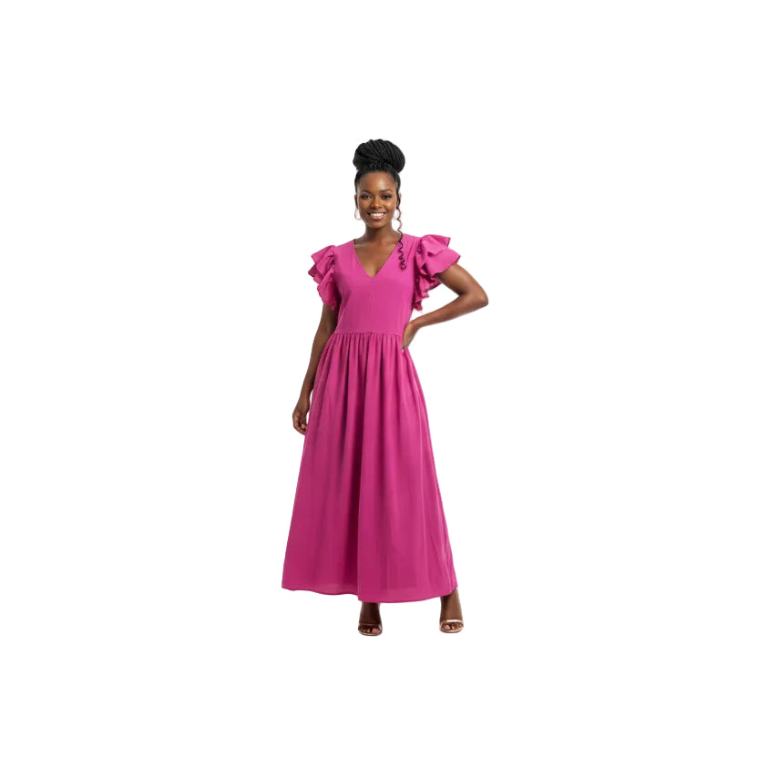 Ruffle Sleeve Bodycon Maxi Dress