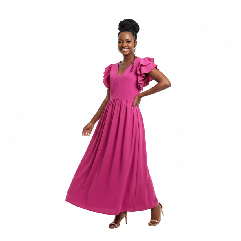 Ruffle Sleeve Bodycon Maxi Dress
