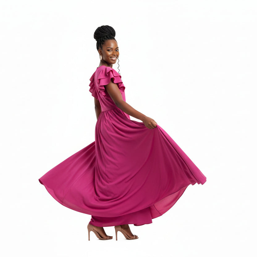 Ruffle Sleeve Bodycon Maxi Dress