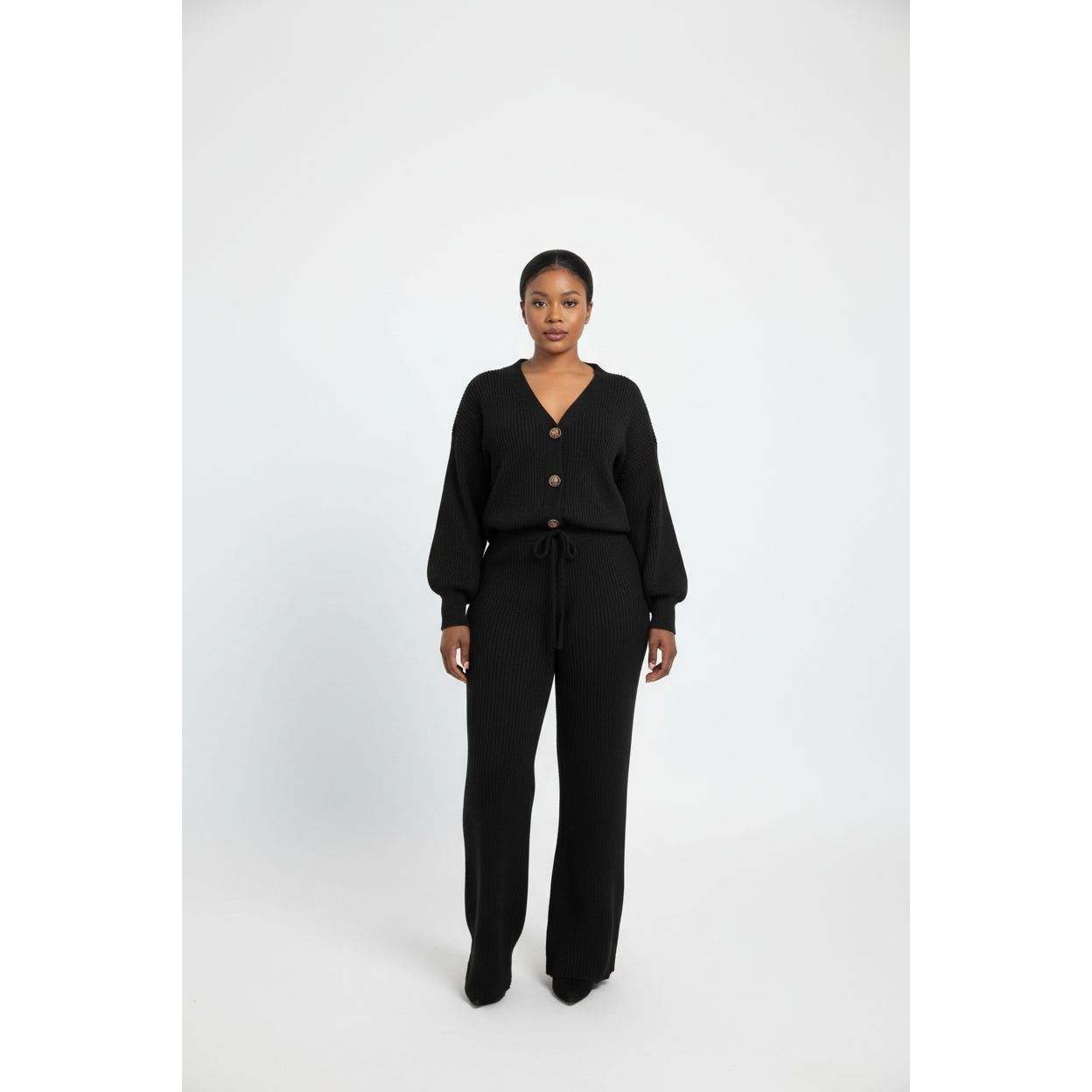 Knitted Button Cardigan & Wide-Leg Pant Set