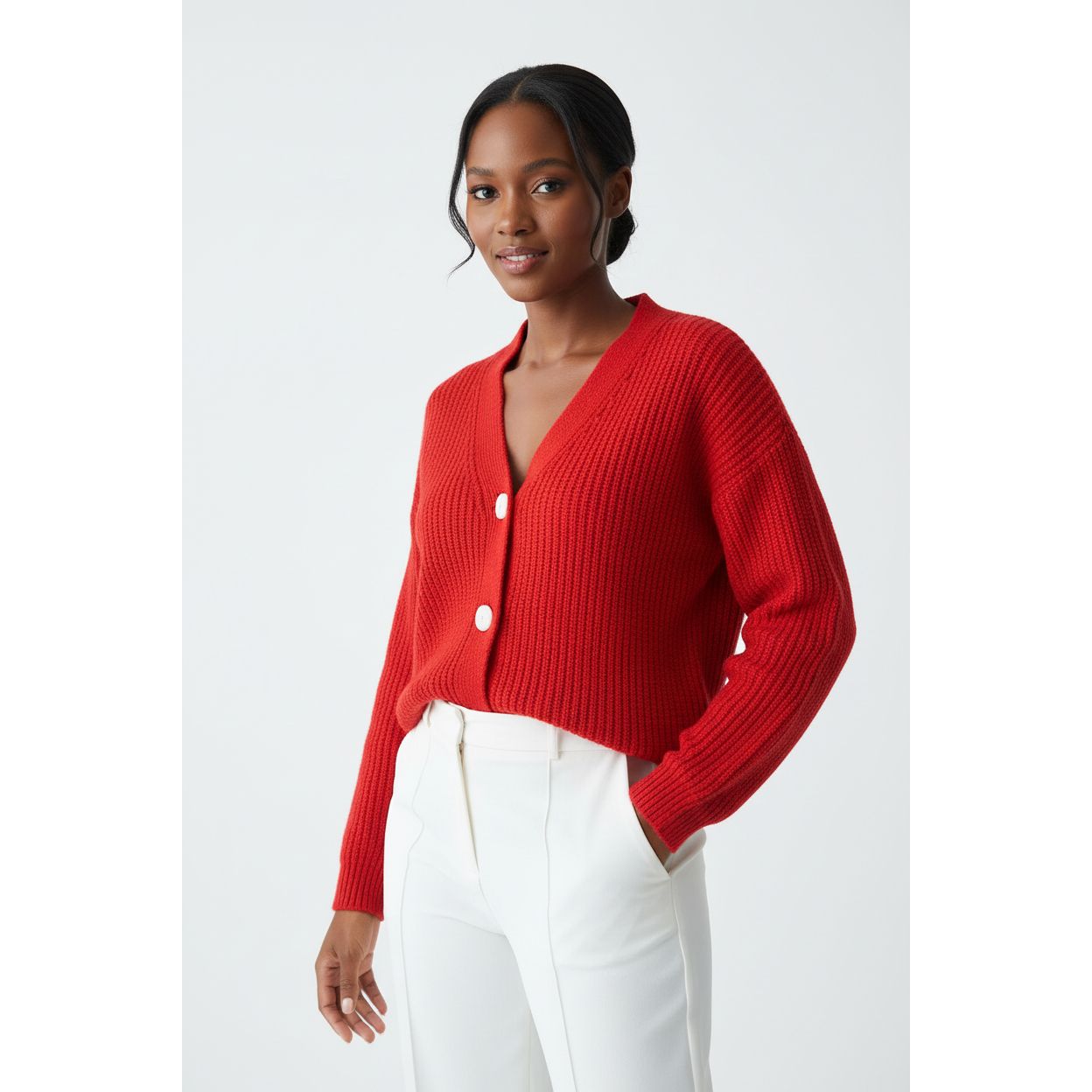 Knitted V-Neck Long Sleeve Cardigan