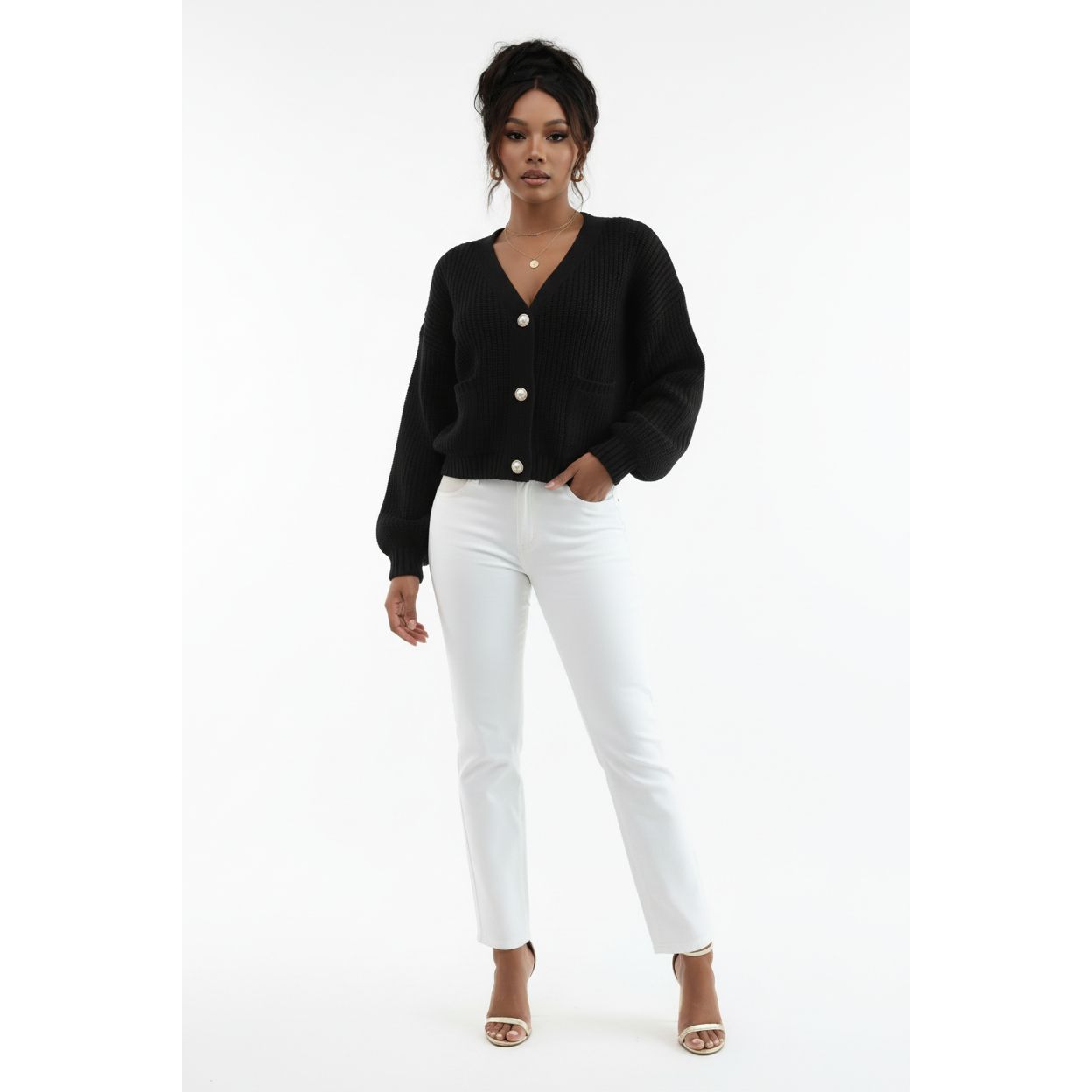 Knitted V-Neck Long Sleeve Cardigan