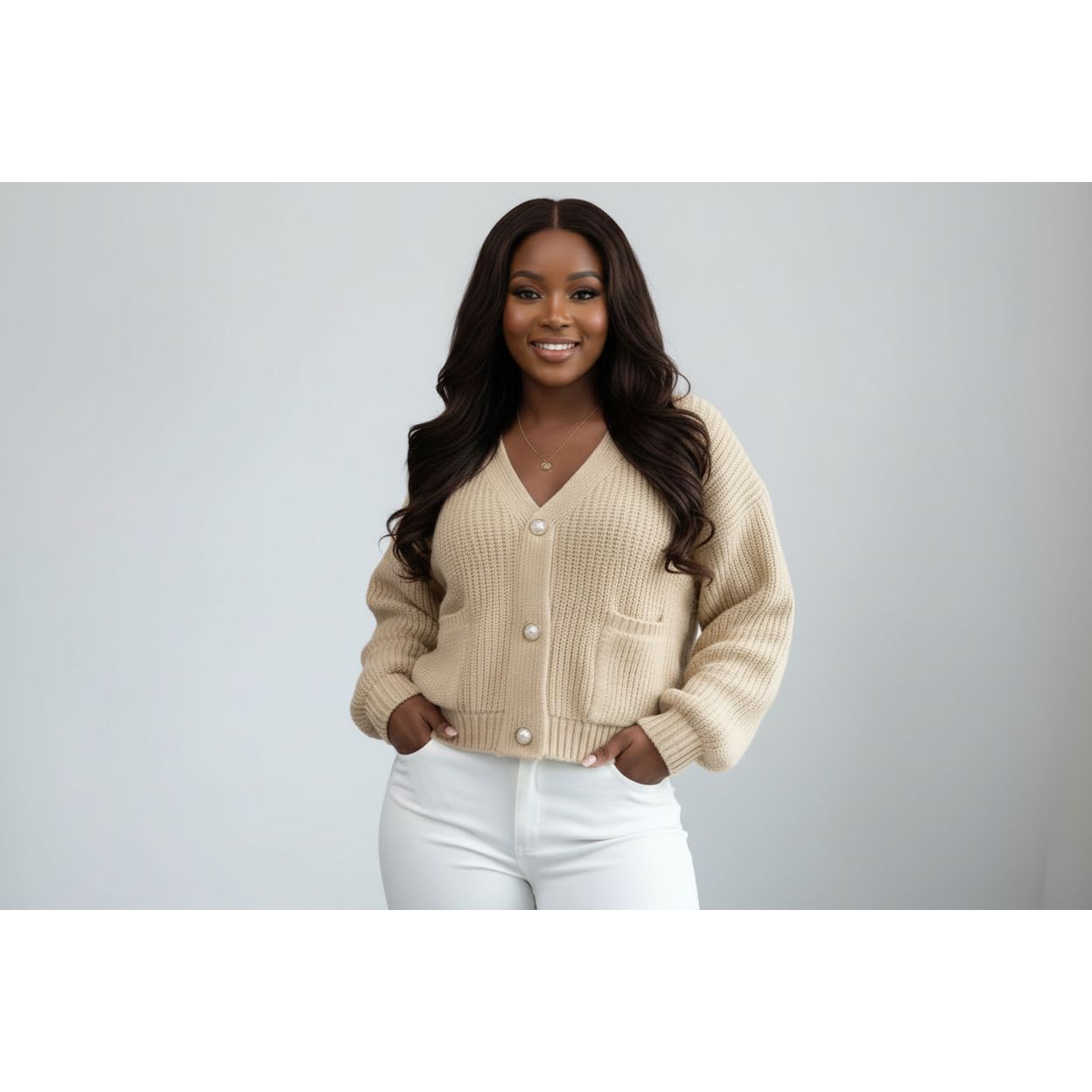 Knitted V-Neck Long Sleeve Cardigan
