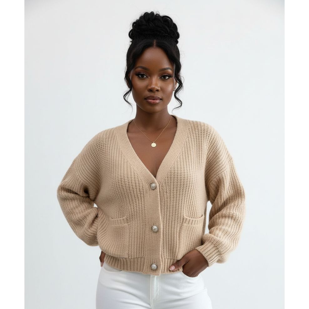 Knitted V-Neck Long Sleeve Cardigan