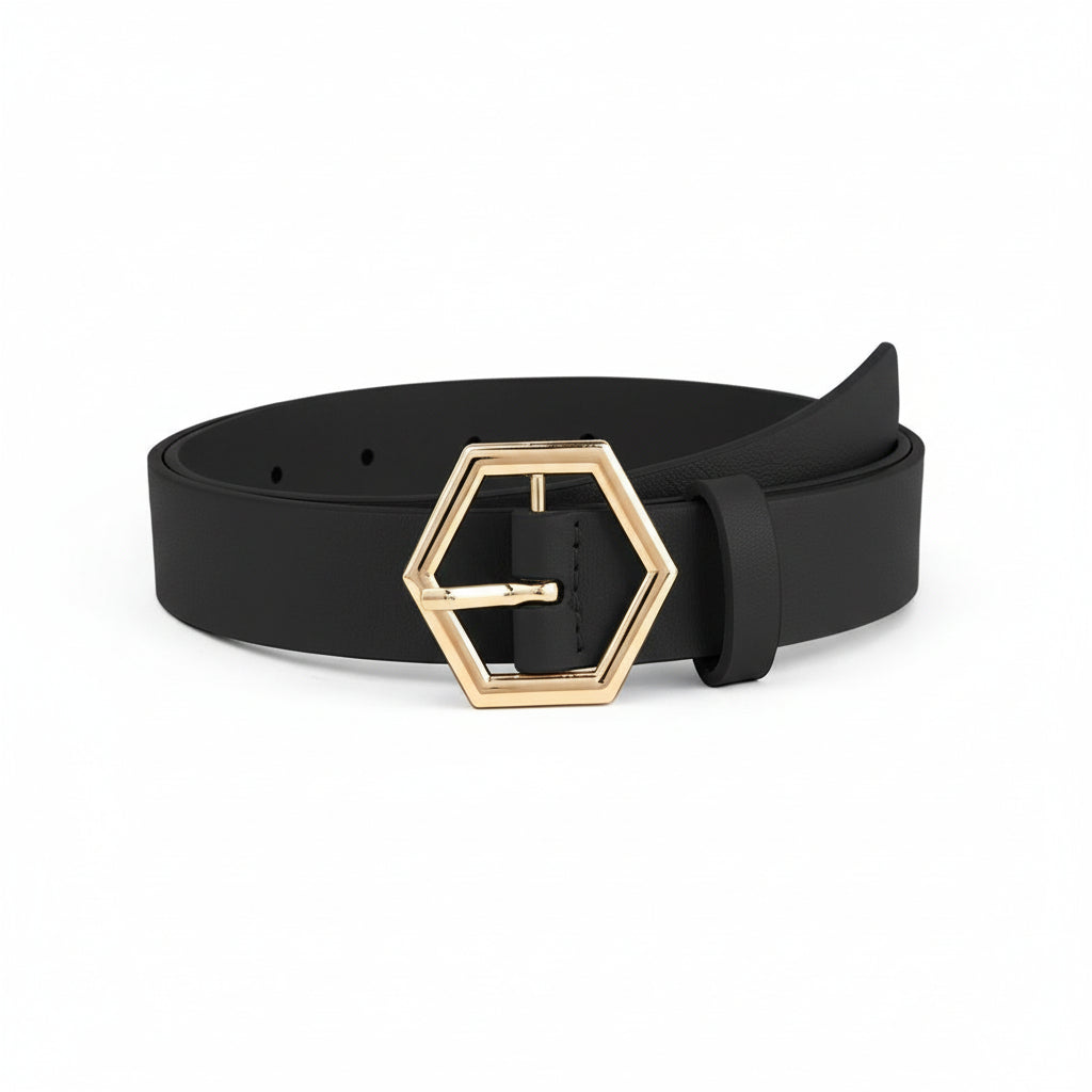 Hexagon-Shaped Gold Buckle Belt