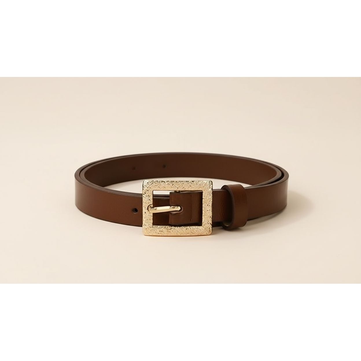 Textured Square Metal Buckle Belt