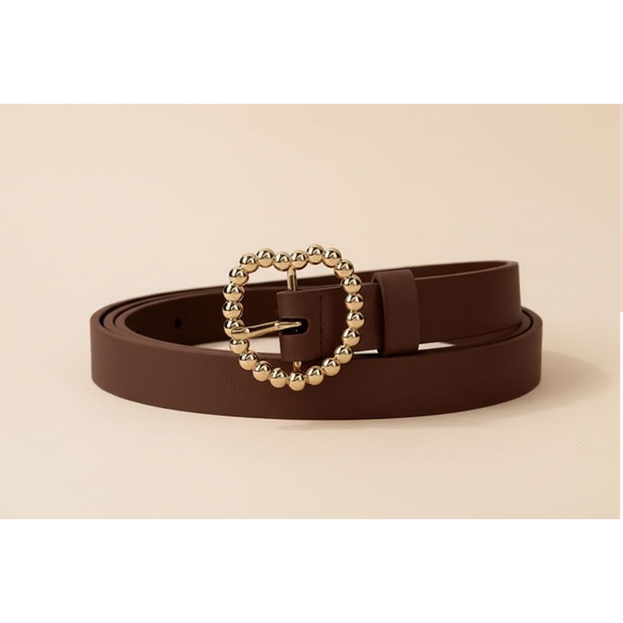 Gold Beaded Heart-Shaped Buckle Belt