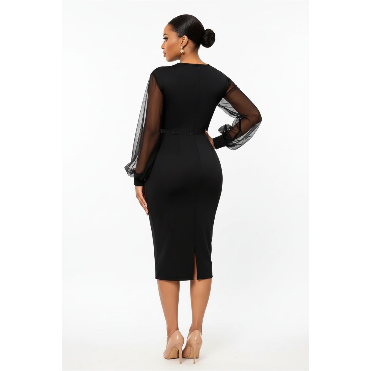 Sexy Sheer Lantern Sleeves Bodycon Dress