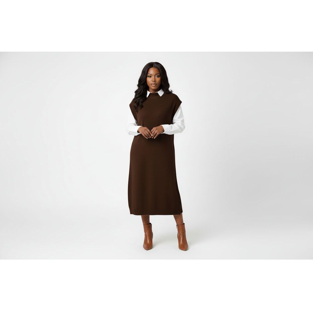 Knitted Rolled Neck Layered Dress