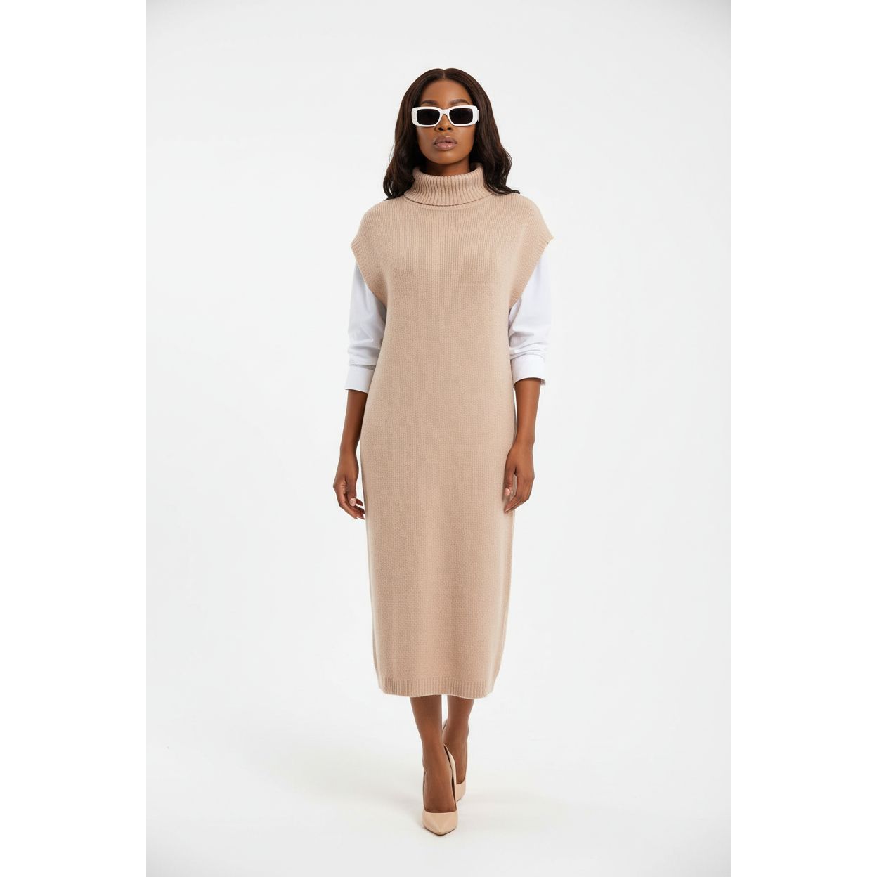 Knitted Rolled Neck Layered Dress