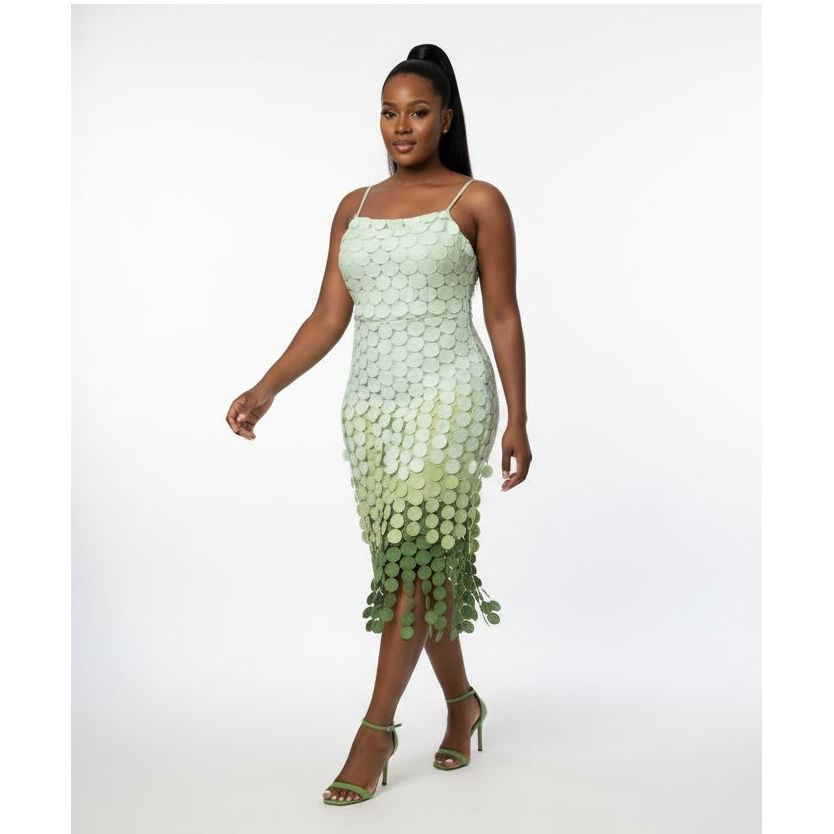 Tier-Cut Disc Pattern Maxi Dress