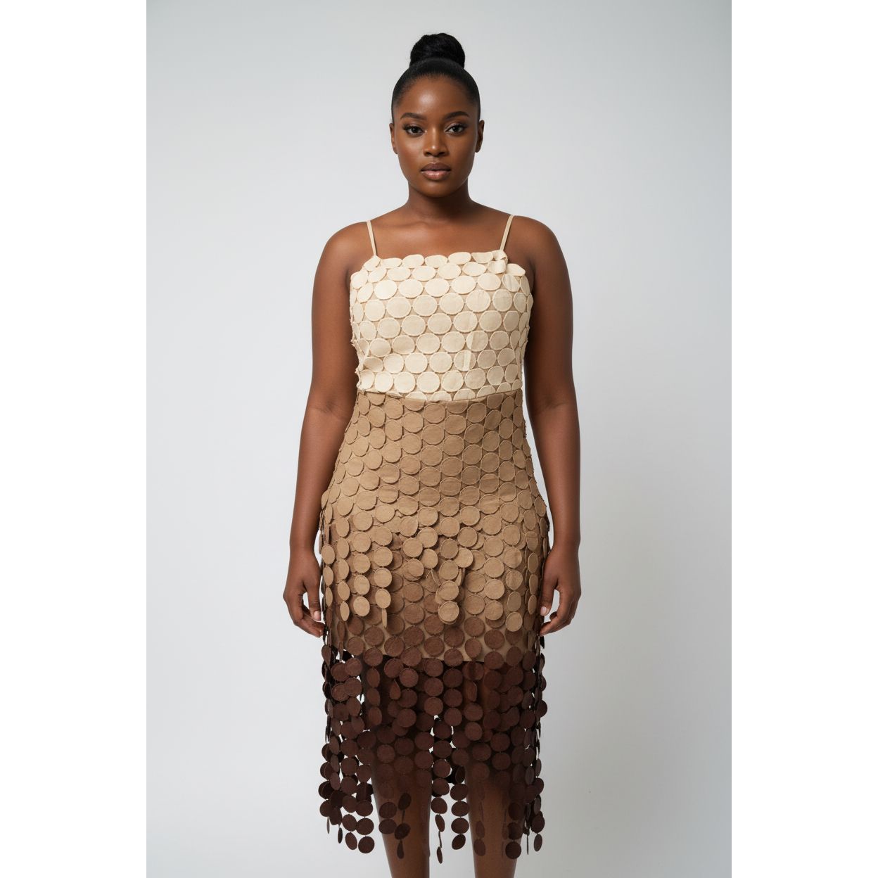 Tier-Cut Disc Pattern Maxi Dress