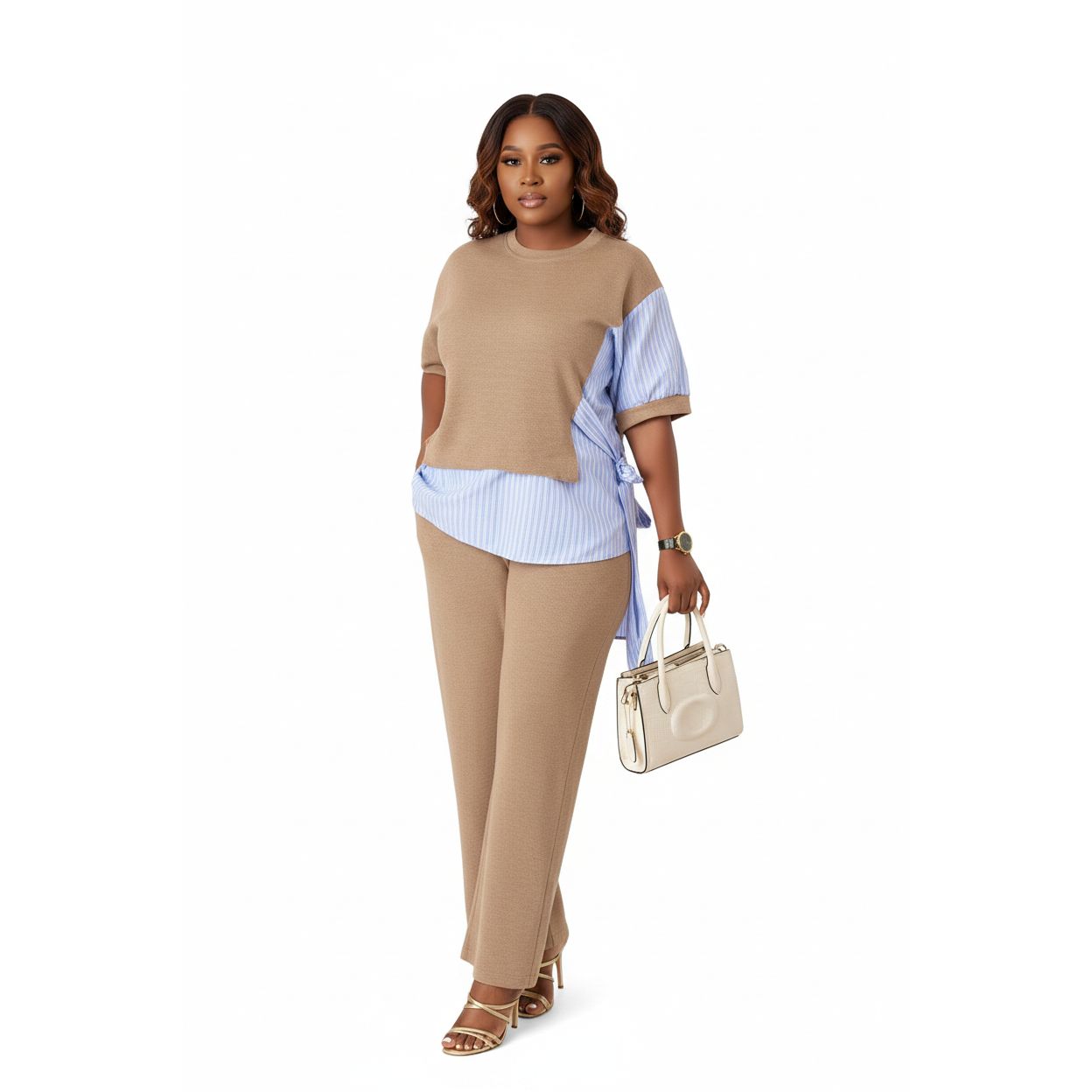 Short-Sleeved Top & High-Waisted Wide-Leg Pants