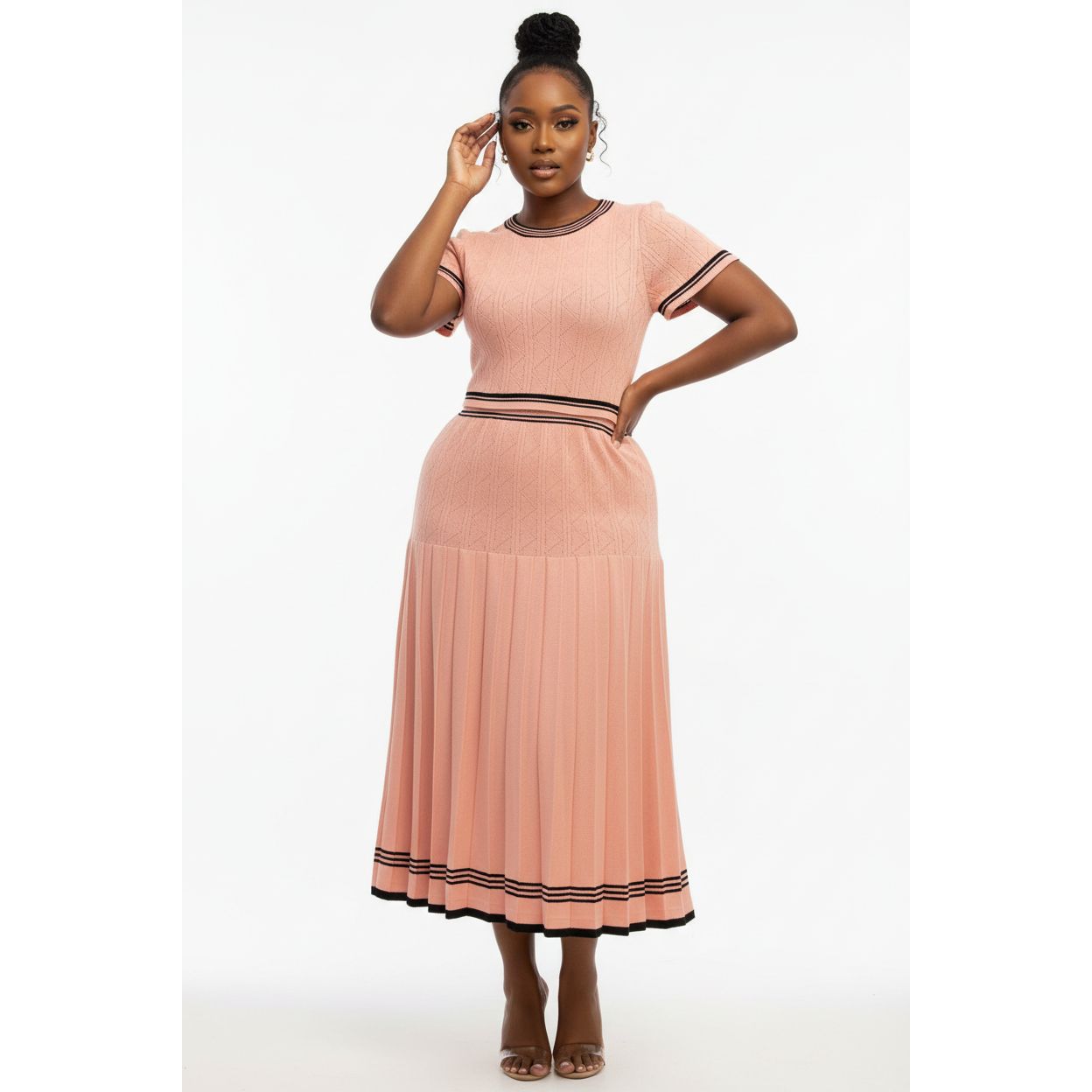 Striped Knitted Midi Skirt & Short-Sleeve Top