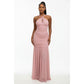 Scarf Style Ruched Mesh Maxi Dress