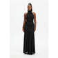 Scarf Style Ruched Mesh Maxi Dress