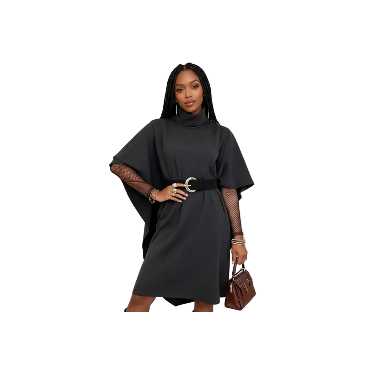 Half-Sleeve Bottle-Neck Poncho Dress