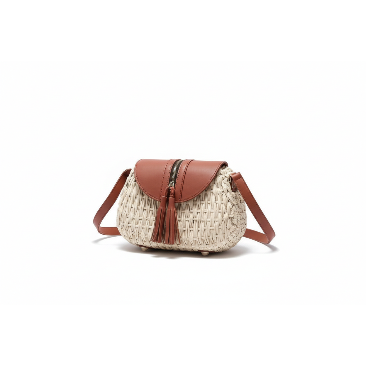 2 Tone Straw Weave Shoulder Handbag