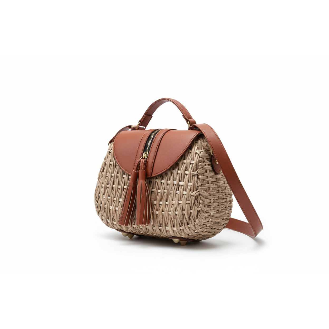 2 Tone Straw Weave Shoulder Handbag