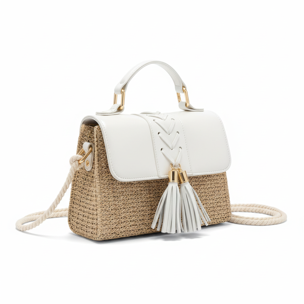 Woven Straw and PU Leather Crossbody Bag