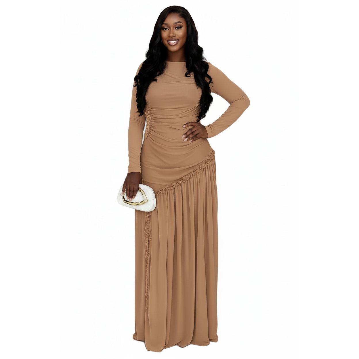 Elegant Long Sleeve Mock-Neck Maxi Dresses