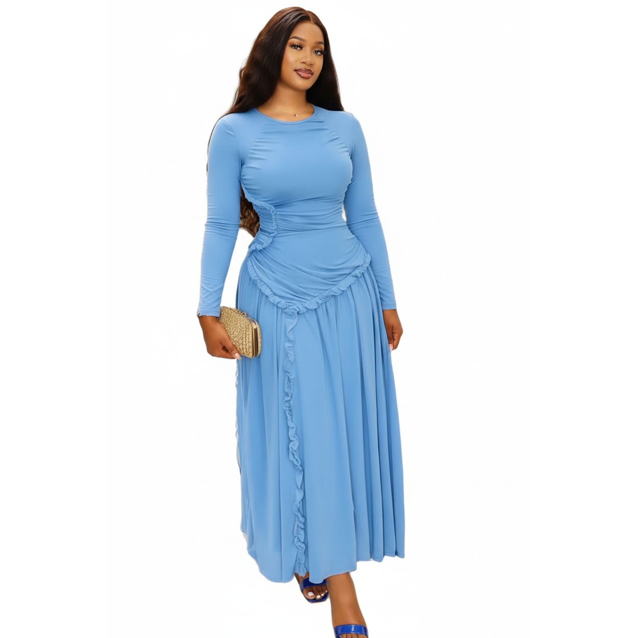 Elegant Long Sleeve Mock-Neck Maxi Dresses